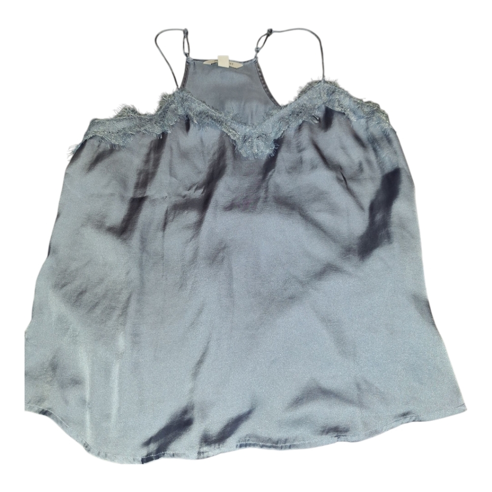 Nine West Silky Blue Sleeveless Top With Lace Large
